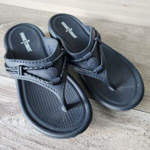 Minnetonka Womens Silverthorne Black Thong Wedge Sandals Flip Flops Black Size 8